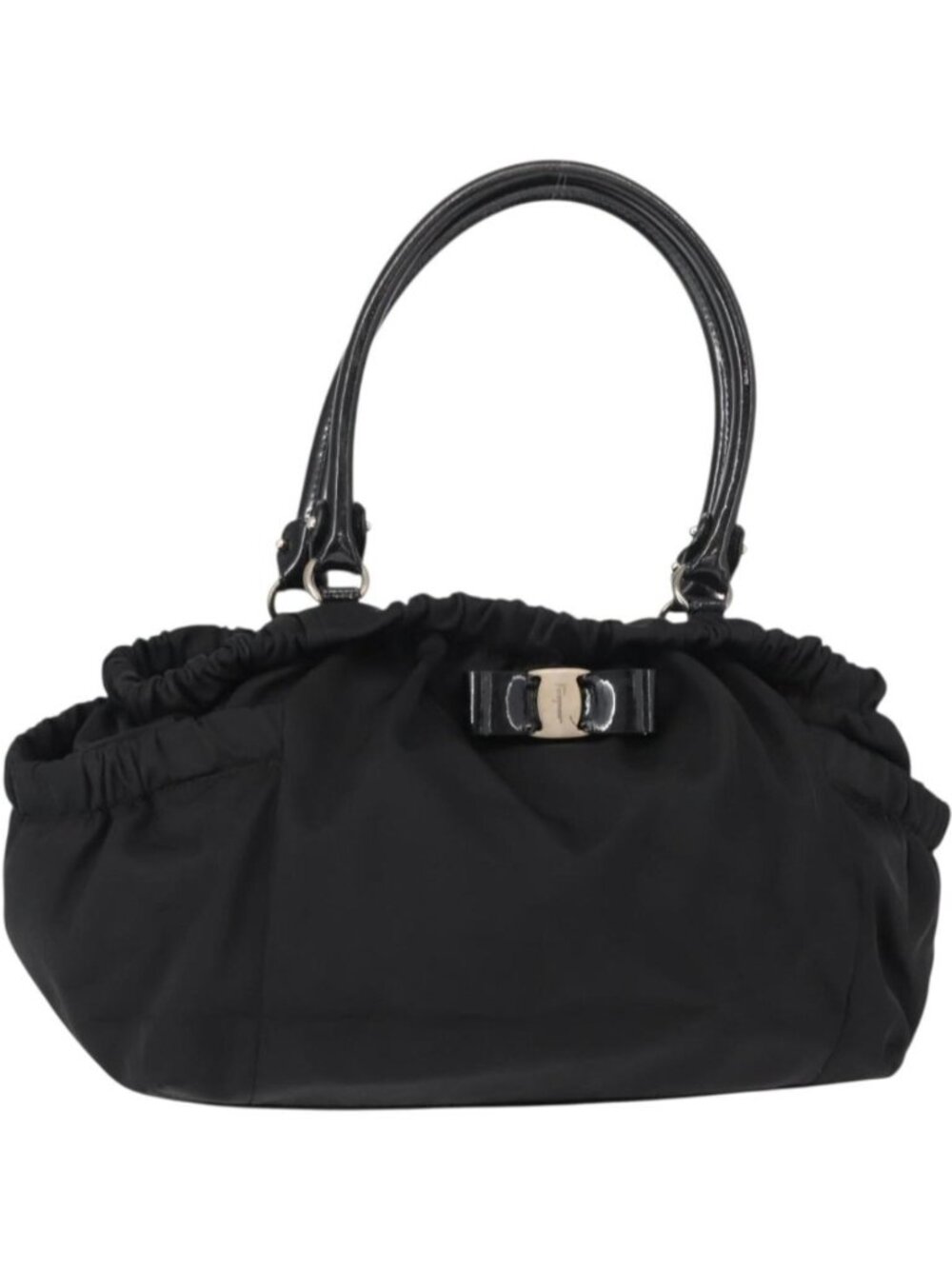 Salvatore Ferragamo Vala Tote Bag Nylon Enamel Black Silver